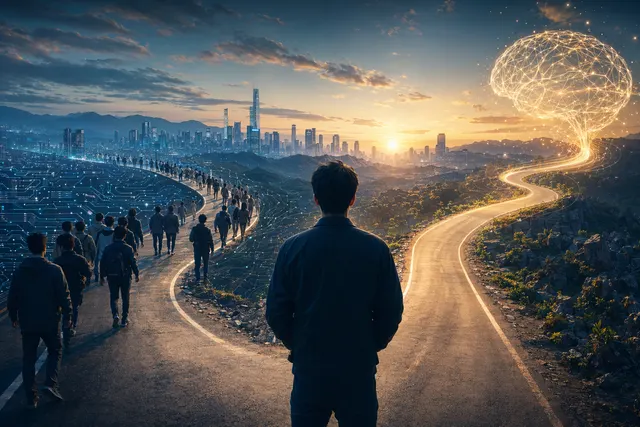 Conceptual illustration of the global AI race and paradigm shifts in artificial intelligence