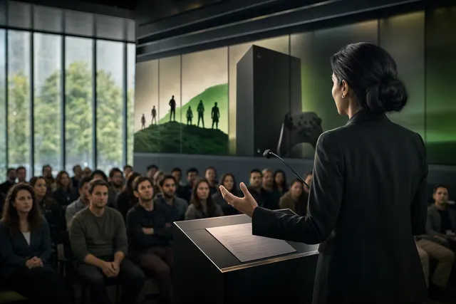 Editorial illustration representing Xbox’s console strategy and next-generation Project Helix devices