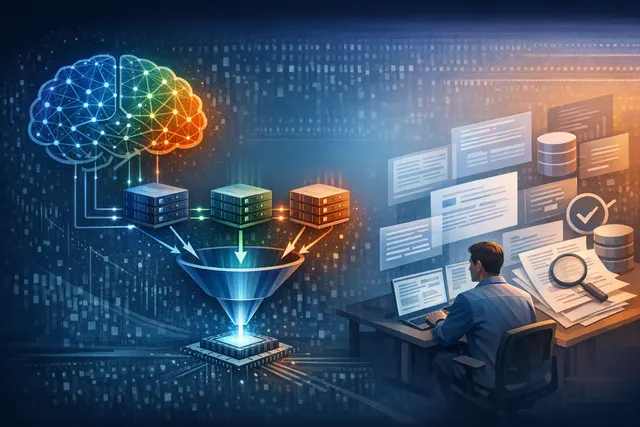 A conceptual visualization of OpenAI's dual cost-cutting strategy: multi-model routing software and the Jalapeño custom inference chip.