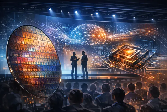 Illustration of a secure AI chip with glowing padlock icons, representing the local processing of confidential data by a hybrid Intel-Perplexity agentic inference system.