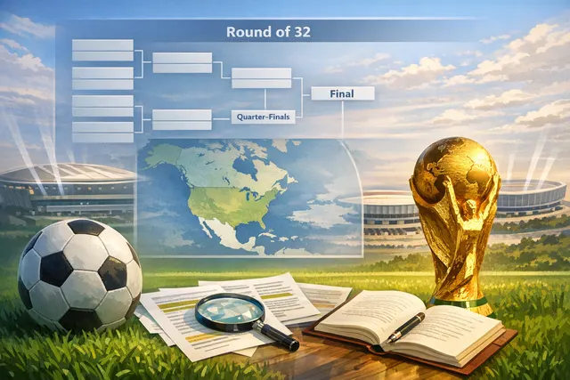 2026 FIFA World Cup knockout stage bracket and stadium graphic