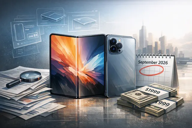 Illustration of a rumored Apple foldable iPhone Ultra opening to reveal a large inner display