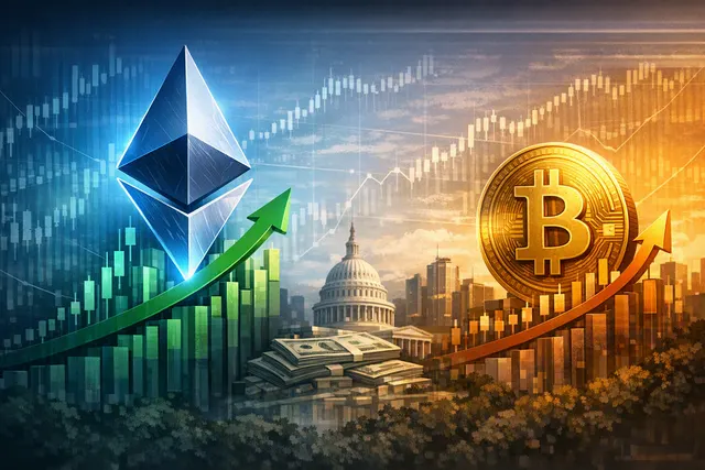 Illustration of Ethereum outperforming Bitcoin during a crypto market rally