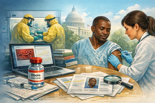 Conceptual image representing the first human trial of the Bundibugyo Ebola vaccine ChAdOx1 BDBV developed by Oxford University