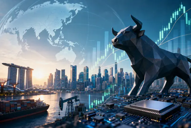 Illustration of Asian stock-market screens and semiconductor chips during a technology-led market rebound