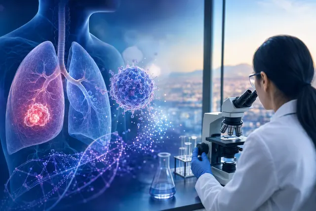 Illustration representing perioperative immunotherapy research in resectable non-small cell lung cancer