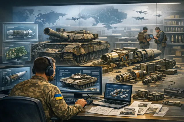 Digital representation of Ukraine's TrophyLab platform interface showing captured Russian military equipment technical data