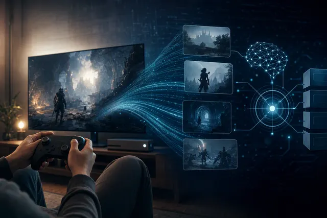 Editorial illustration of a video game screen interrupted by an advertisement