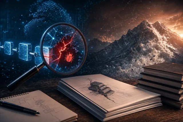 Conceptual illustration of artificial intelligence and blockchain software security