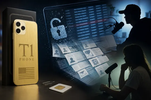 Illustration representing the Trump Mobile T1 smartphone data leak controversy