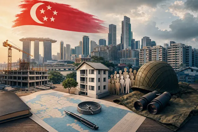 Editorial illustration representing the challenges Singapore faced after independence in 1965