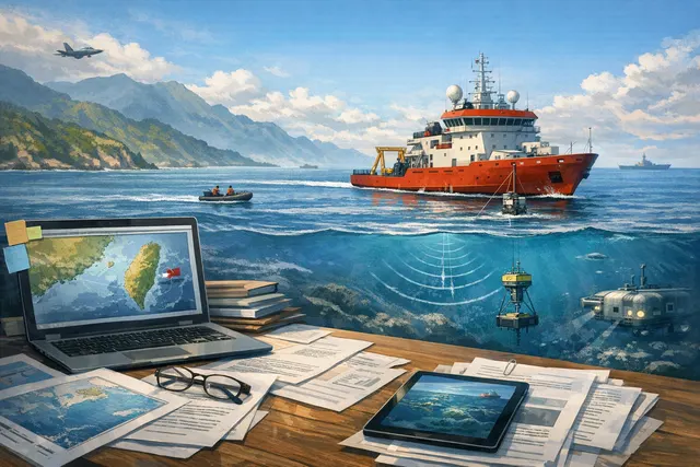 Chinese research vessel Xiangyanghong 22 conducting a marine environmental survey in waters east of Taiwan in June 2026.
