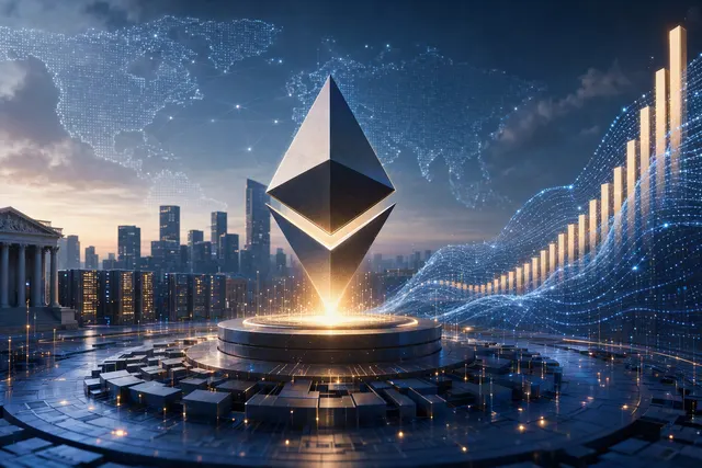 Editorial illustration accompanying a report on Ethereum staking levels and yields.