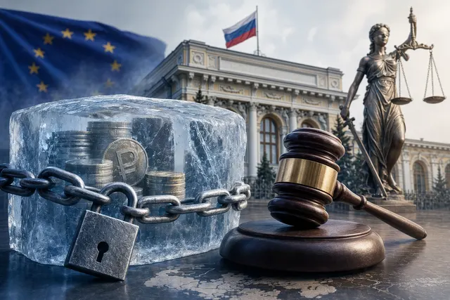 Illustration of the legal dispute between Russia and Euroclear over frozen sovereign assets