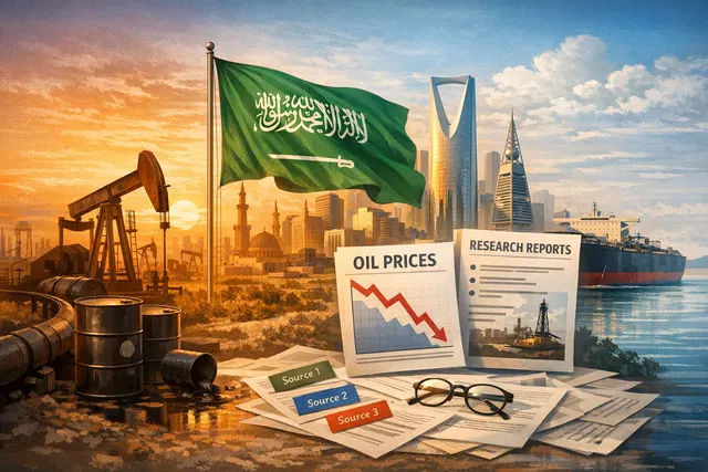 AI-generated illustration of oil tankers and market charts representing the impact of the Strait of Hormuz reopening on Saudi oil prices.