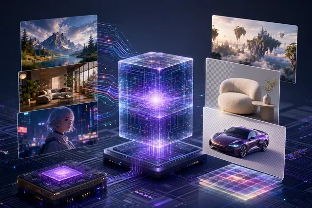 AI-generated editorial illustration accompanying coverage of Qwen-Image-2.1