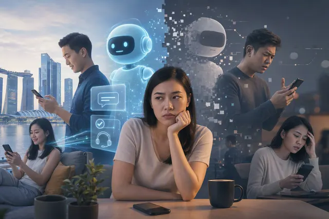Illustration representing an AI customer-service chatbot struggling to recognise a returning customer