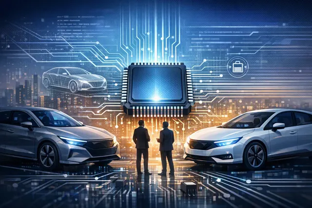 Illustration of Honda and Nissan sharing computer hardware and software for next-generation software-defined vehicles