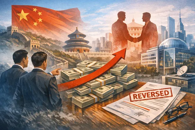 A conceptual illustration showing the Meta logo and Manus AI logo separated by a barrier, symbolizing the forced unwinding of the $2 billion acquisition deal by Chinese regulators.