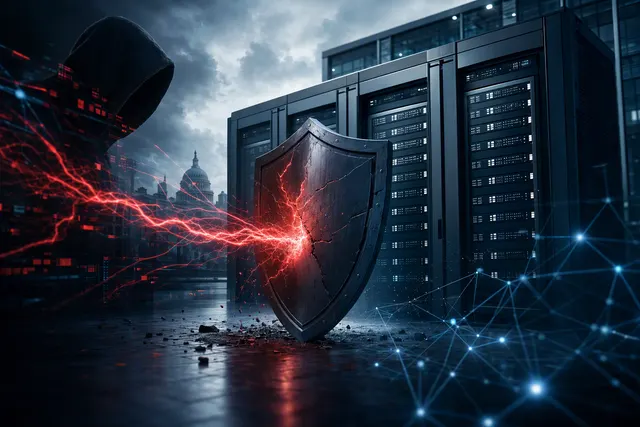 Editorial illustration of a critical Cisco ISE security vulnerability and network access controls