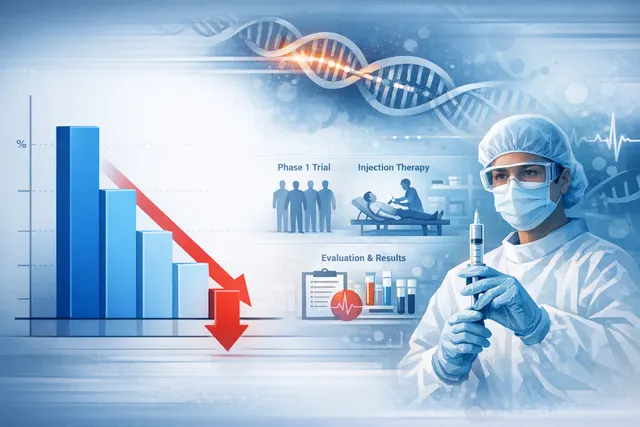 Digital illustration of VERVE-102 gene editing therapy targeting PCSK9 in the liver to lower LDL cholesterol