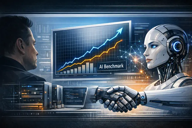Abstract visualization of AI progress accelerating like a tsunami wave, representing Elon Musk's August 2026 claim that AI is a 'supersonic tsunami'