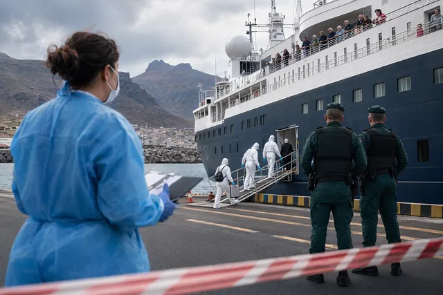 Cruise ship near Tenerife during a controlled health evacuation operation