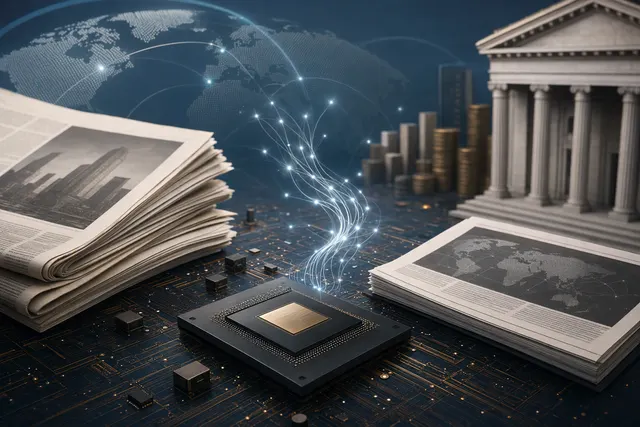 Editorial illustration representing large-scale financing for custom AI chips