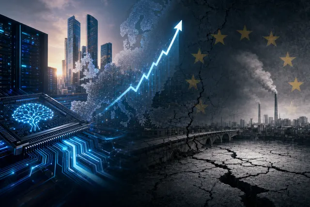 Illustration of European financial markets rising due to artificial intelligence technology companies