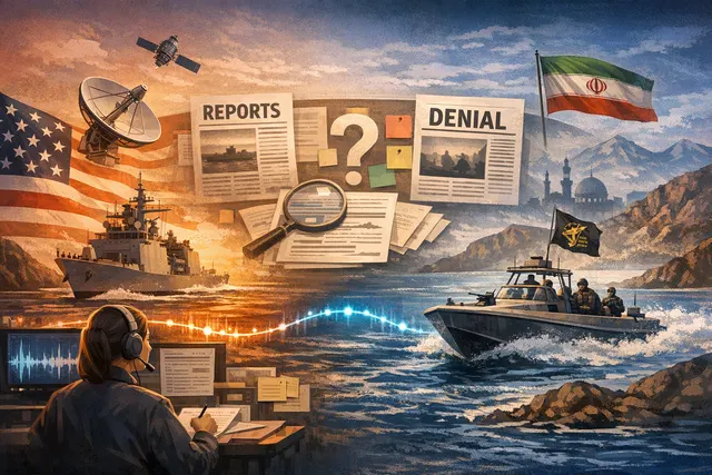 Strait of Hormuz map and shipping lanes with US and Iranian flags