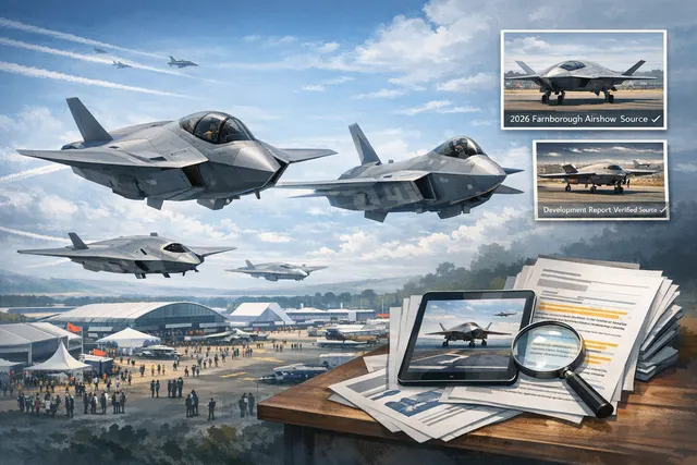 Silhouette of a futuristic uncrewed combat aircraft, representing collaborative combat aircraft (CCA) concepts featured at the 2026 Farnborough Airshow.