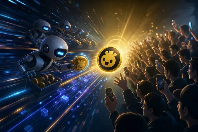 Illustration of automated crypto trading around a Binance Hajimi perpetual-futures listing