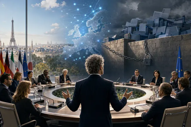 Editorial illustration of Europe’s digital sovereignty and AI competition debate