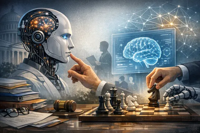 Conceptual illustration of a human face merging with machine circuitry, representing the dangers of anthropomorphising AI systems