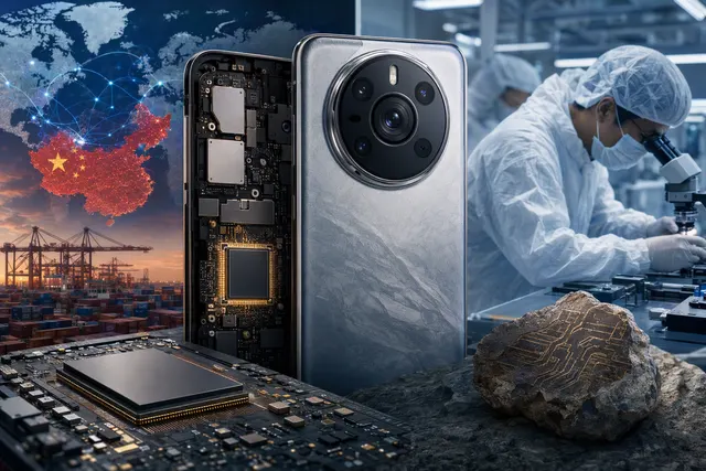Editorial illustration representing Huawei’s Mate 90, Kirin chips, and the limits of semiconductor independence
