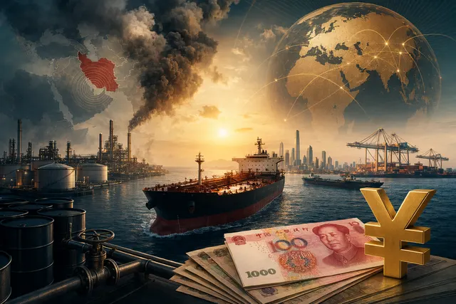 Oil tankers navigating the Strait of Hormuz during geopolitical tensions highlighting shifts in global oil trade and currency settlement
