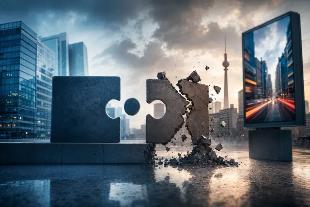 Illustration representing the collapse of the planned €2.5 billion takeover bid for German media company Ströer