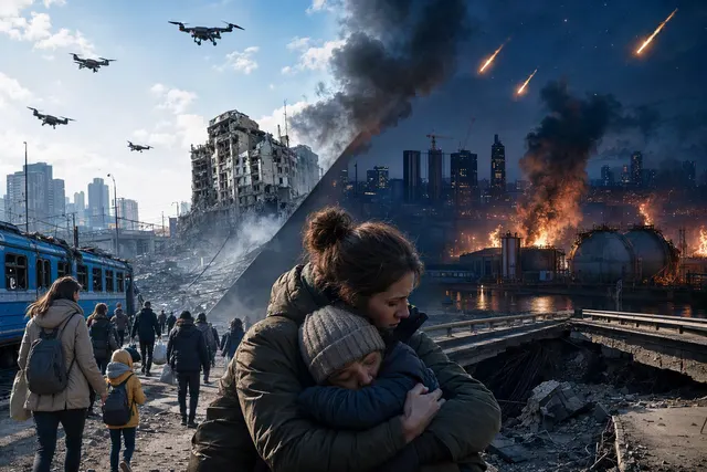 AI-generated editorial image accompanying coverage of Russian attacks on Kyiv