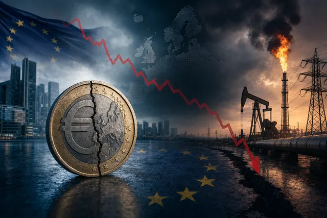 Conceptual illustration of the eurozone economy under pressure from rising energy prices and slowing growth