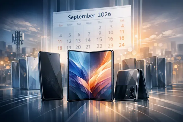 Concept illustration of competing flagship smartphones and foldable phone designs for the September 2026 launch season
