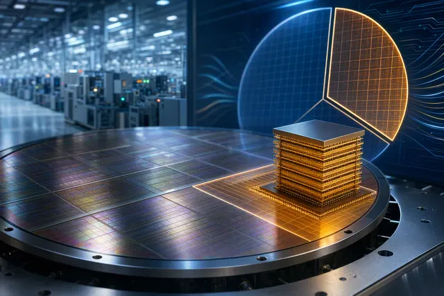 Editorial illustration about HBM, DRAM wafer capacity and AI computing
