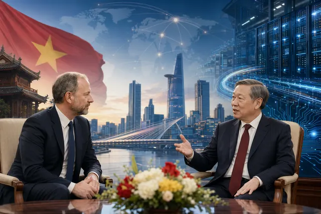 Vietnam leader To Lam meeting with Amazon executive discussing technology investment and digital infrastructure cooperation