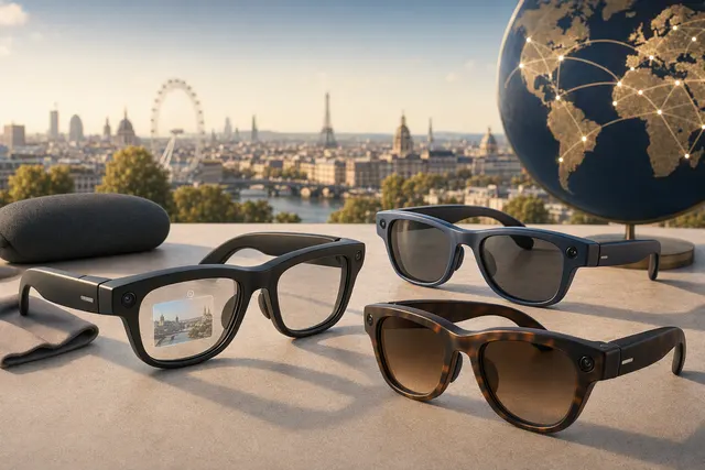 AI-generated editorial illustration representing Meta smart glasses