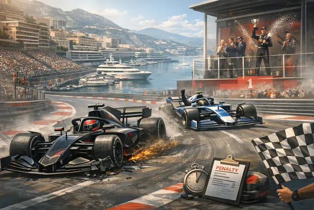 Sergio Perez driving the Cadillac F1 car at the 2026 Monaco Grand Prix before a post-race penalty stripped him of the team's first point.