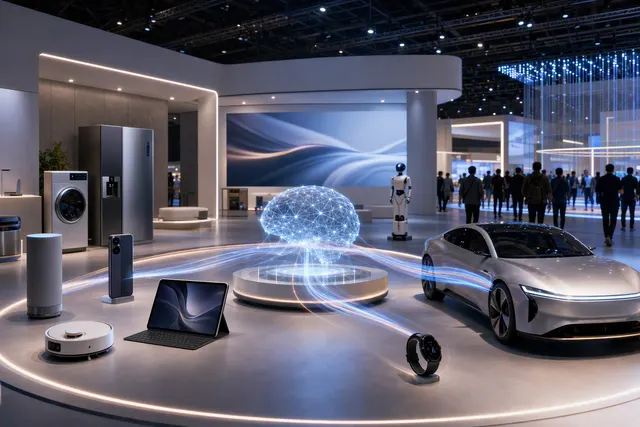 Editorial illustration of AI-connected consumer technology at IFA Berlin