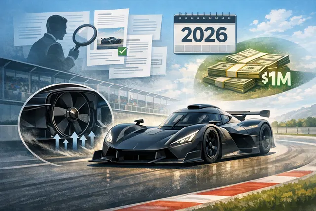 McMurtry Spéirling PURE electric fan hypercar driving upside down on a custom rig, demonstrating its Downforce-on-Demand system