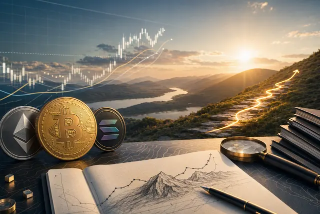 Editorial illustration of Bitcoin’s rebound above $80,000 amid uncertainty over whether the crypto bear market has ended