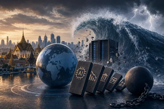 Illustration representing AI investment risks and their potential effects on markets and the wider economy