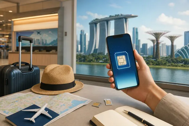 Illustration for a guide to choosing a local SIM card or eSIM in Singapore