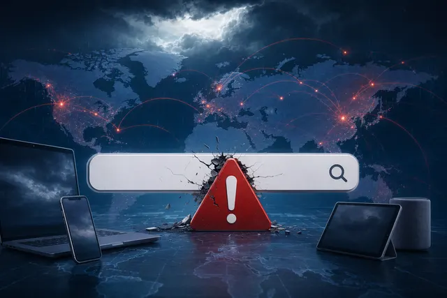 Illustration of a Google Search outage with a 500 internal server error message on a computer screen